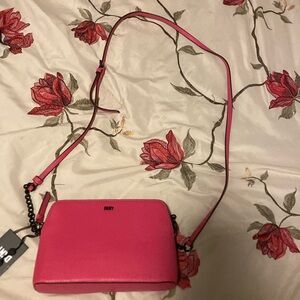 Hot pink DKNY leather crossbody bag